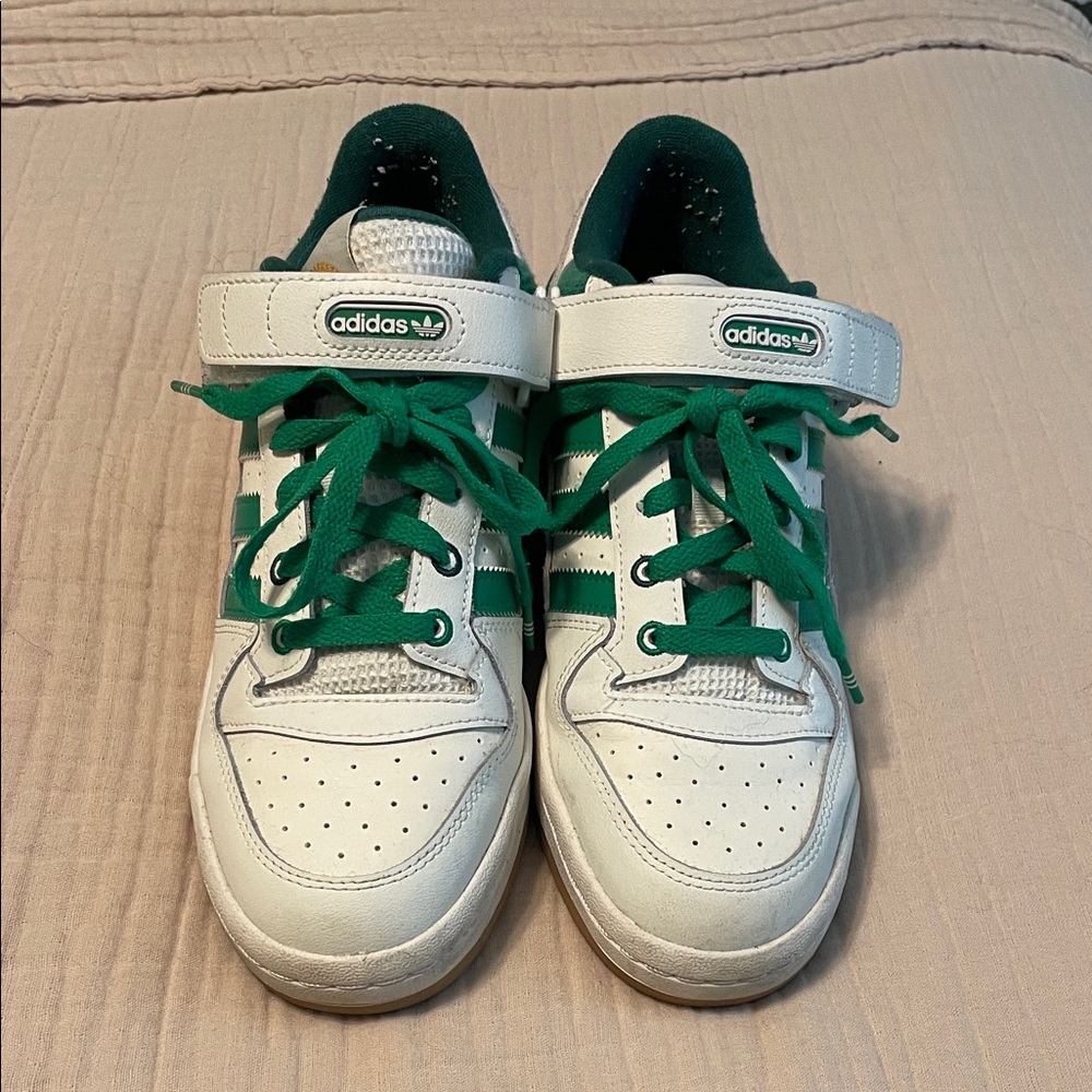 adidas Mens White and Green Low-Top Sneakers with Strap